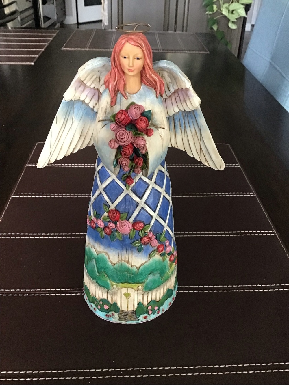 Jim Shore Guardian of the Garden Angel Figurine with Blue and Green Dress